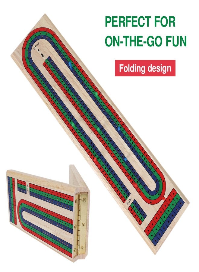GOTHINK Folding Cribbage Board Game Set, Classic Wooden Cribbage Boards Game for Family Fun, 9 Multi-Colored Pegs, 3 Tracks, Red Green Blue Pegs for 2-3 Players - Image 4